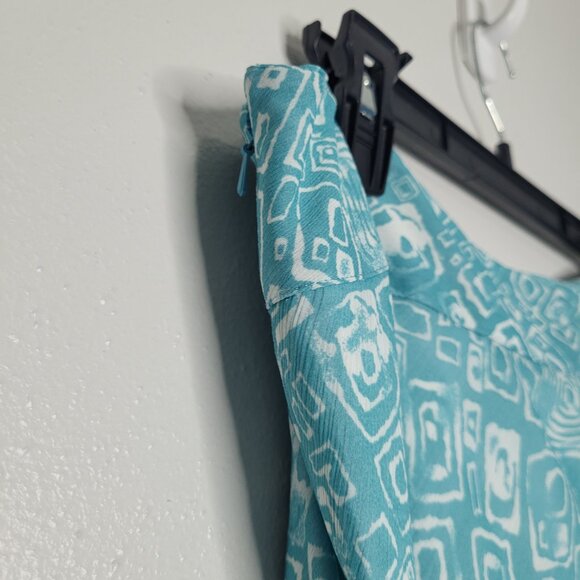 Vintage y2k blue teal white geometric print maxi artsy skirt size 12 - Picture 3 of 7